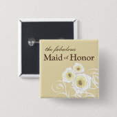 Cream Rozen & Swirls Maid of Honor Wedding Button (Voorkant /achterkant)
