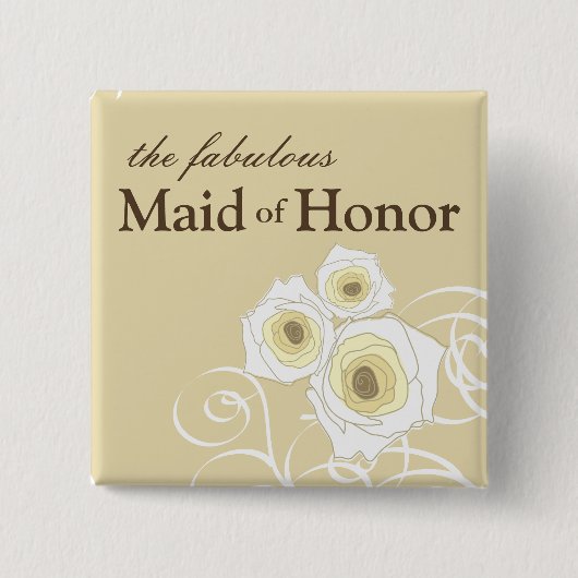 Cream Rozen & Swirls Maid of Honor Wedding Button (Voorkant)