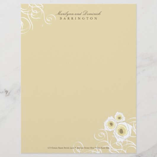 Cream Rozen & Swirls Personal Letterhead Gepersonaliseerd Briefhoofd (Voorkant)