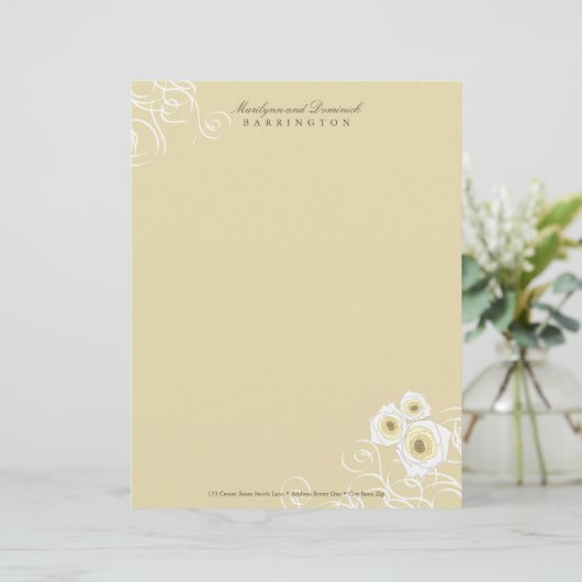 Cream Rozen & Swirls Personal Letterhead Gepersonaliseerd Briefhoofd (Staand voorkant)