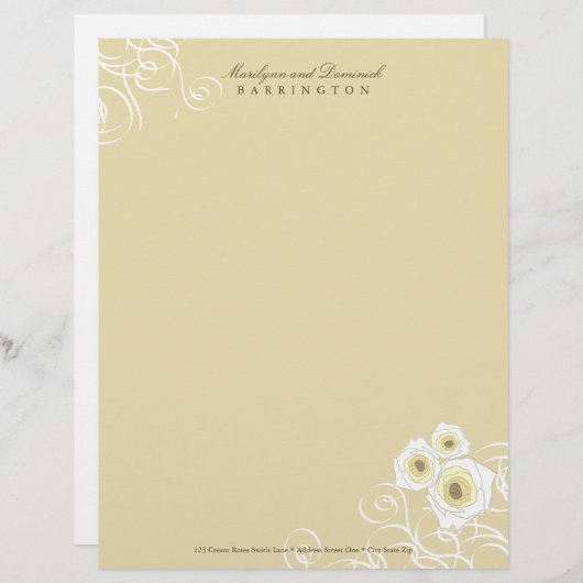 Cream Rozen & Swirls Personal Letterhead Gepersonaliseerd Briefhoofd (Voorkant / Achterkant)