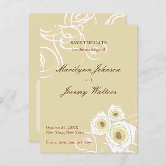 Cream Rozen Swirls Romantische Bruiloft Save The D Aankondigingskaart (Voorkant / Achterkant)