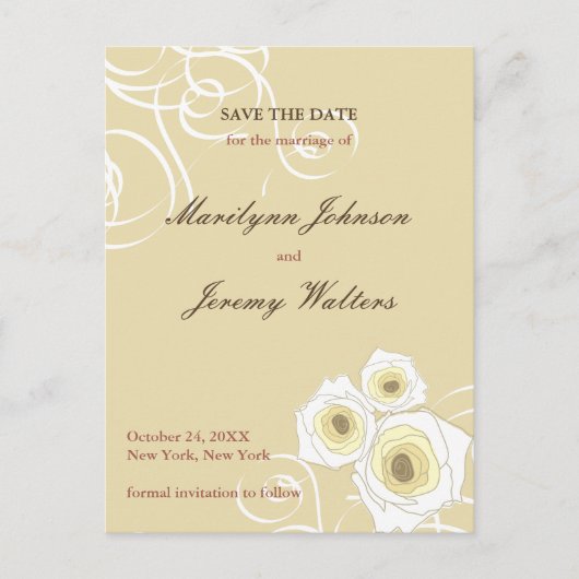 Cream Rozen Swirls Romantische Bruiloft Save The D Aankondigingskaart (Voorkant)