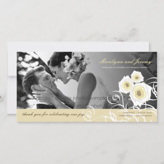 Cream Rozen Weddenschap Fotokaart Bedankkaart (Voorkant)