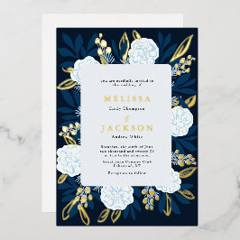 Cream Rozen Wedding Blue Folie Uitnodiging