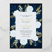 Cream Rozen Wedding Blue Folie Uitnodiging (Voorkant)