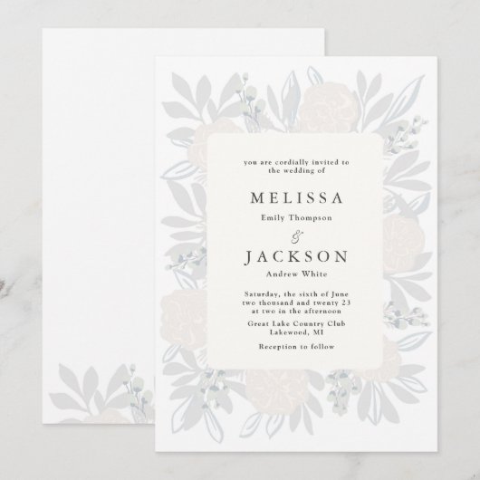 Cream Rozen Wedding Kaart (Voorkant / Achterkant)