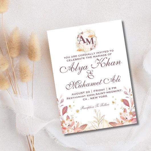 Cream Rustic botanische bloem initiaal bruiloft Kaart