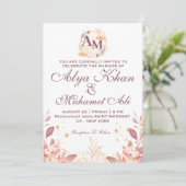 Cream Rustic botanische bloem initiaal bruiloft Kaart (Staand voorkant)
