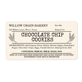 Cream Rustic Cottage Chocolate Chip Cookie Etiket