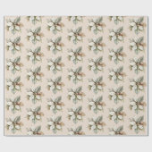 Cream Rustic Poinsettia Kerstbloemen Cadeaupapier (Vlak)