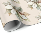 Cream Rustic Poinsettia Kerstbloemen Cadeaupapier (Rol Hoek)
