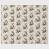 Cream Rustic Uilen en bloemen Cadeaupapier (Vlak)