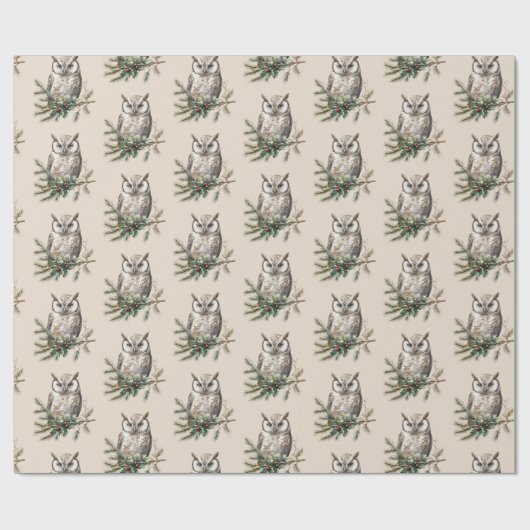 Cream Rustic Uilen en bloemen Cadeaupapier (Vlak)