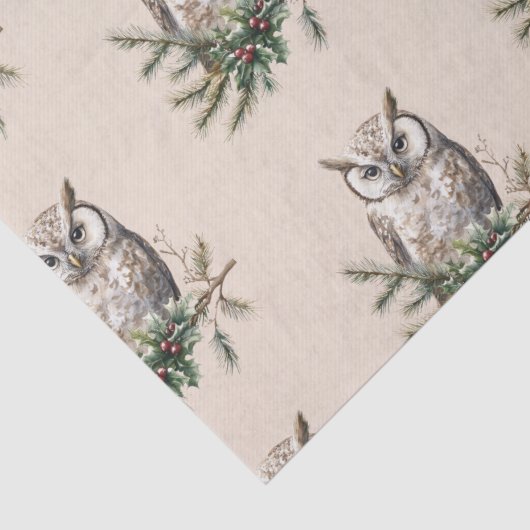 Cream Rustic Uilen en bloemen Tissuepapier (Detail)