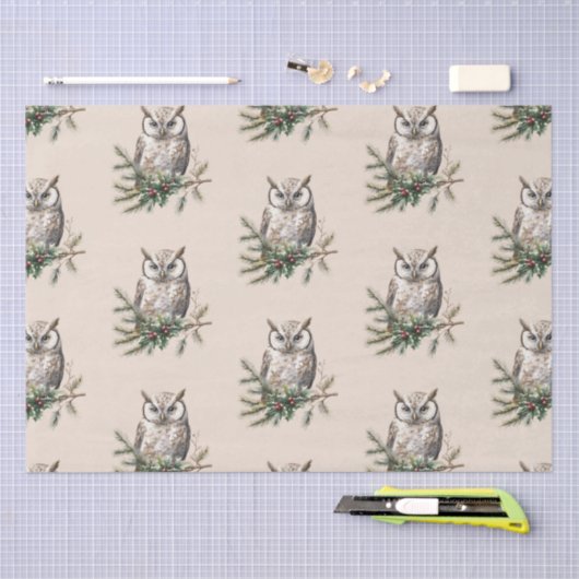 Cream Rustic Uilen en bloemen Tissuepapier (Craft)