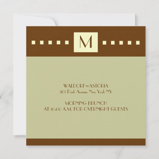 Cream Sage Brown Monogram Weddenschap Kaart (Achterkant)