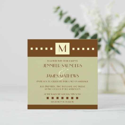 Cream Sage Brown Monogram Weddenschap Kaart (Staand voorkant)