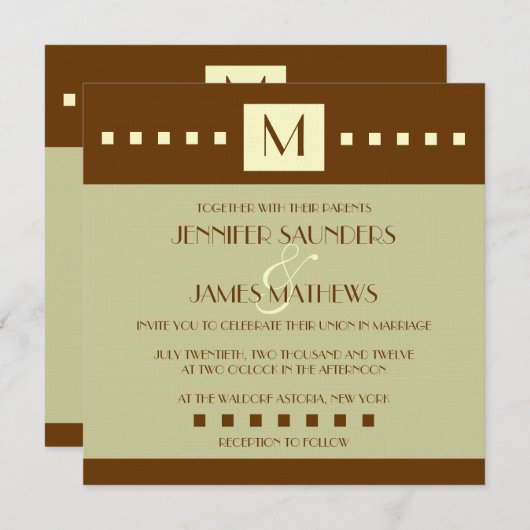 Cream Sage Brown Monogram Weddenschap Kaart (Voorkant / Achterkant)