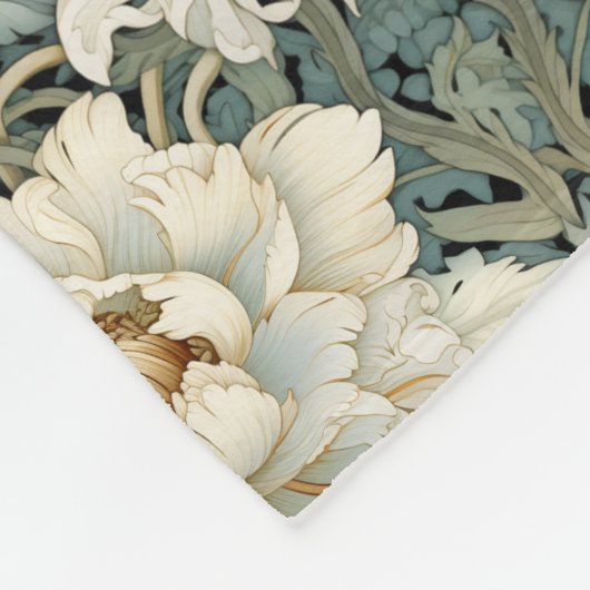 Cream Sage Green Floral Fleece Deken (Hoek)