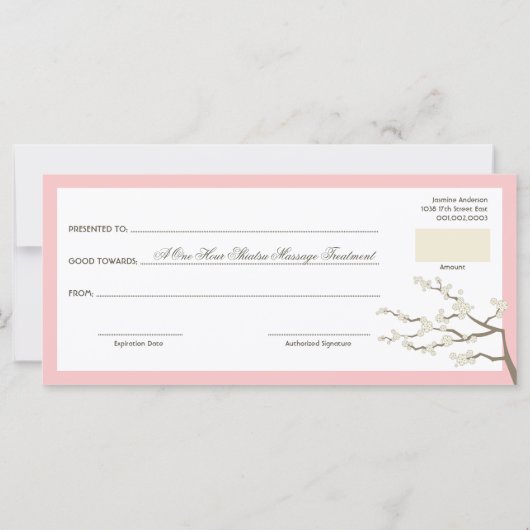 Cream Sakura Cherry Blossom Zen Gift Certificate (Achterkant)