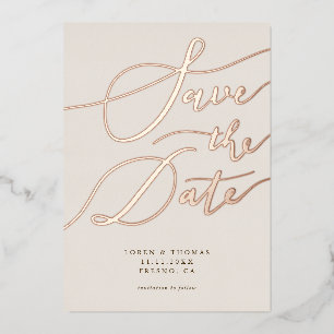 Cream Save the Date Calligraphy Folie Uitnodiging