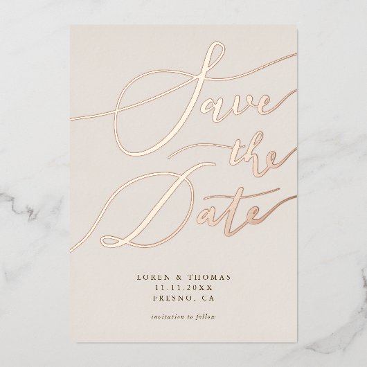 Cream Save the Date Calligraphy Folie Uitnodiging (Voorkant)