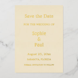 Cream Save the Date Gold Foil Invitation Folie Uitnodiging