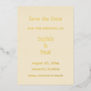 Cream Save the Date Gold Foil Invitation Folie Uitnodiging