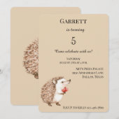 Cream Schattige Hedgehog Red Hearts Verjaardag Kaart (Voorkant / Achterkant)