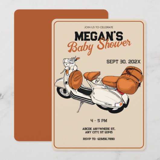 Cream scooter Baby shower Kaart (Voorkant / Achterkant)