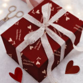 Cream Script Hearts on Burgundy– Valentine pattern Cadeaupapier