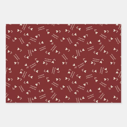 Cream Script Hearts on Burgundy– Valentine pattern Inpakpapier Vel (Voorkant 2)