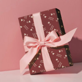 Cream Script Hearts on Burgundy– Valentine pattern Inpakpapier Vel