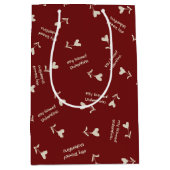 Cream Script Hearts on Burgundy– Valentine pattern Medium Cadeauzakje (Voorkant)
