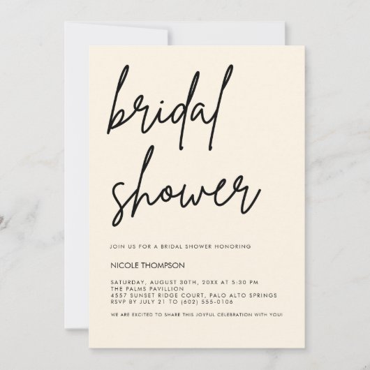 Cream Script Modern Bridal Shower Invitation  Kaart (Voorkant)