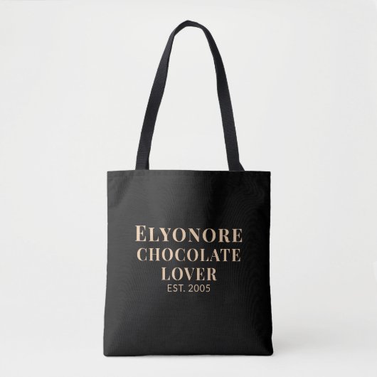 Cream Script Name Established Chocolate Lover Tote Bag (Voorkant)