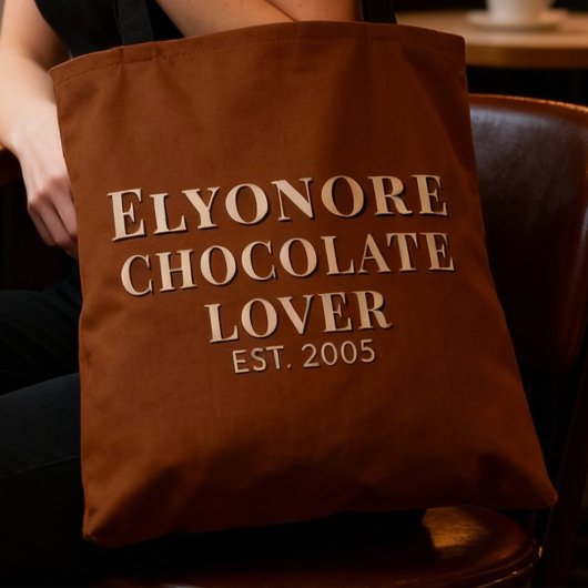 Cream Script Name Established Chocolate Lover Tote Bag