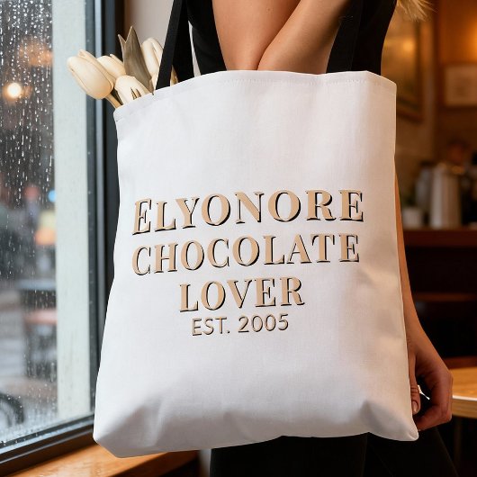 Cream Script Name Established Chocolate Lover Tote Bag