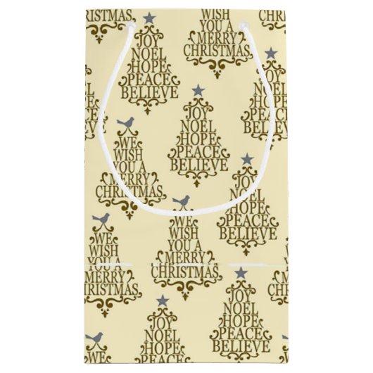  Cream Script Tree Holiday Klein Cadeauzakje (Achterkant)