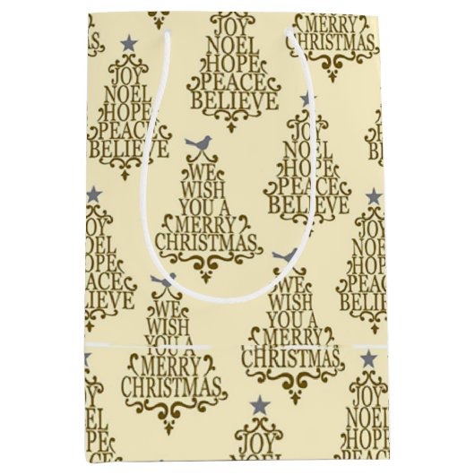  Cream Script Tree Holiday Medium Cadeauzakje (Voorkant)