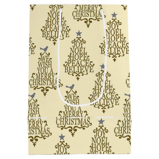 Cream Script Tree Holiday Medium Cadeauzakje (Achterkant)