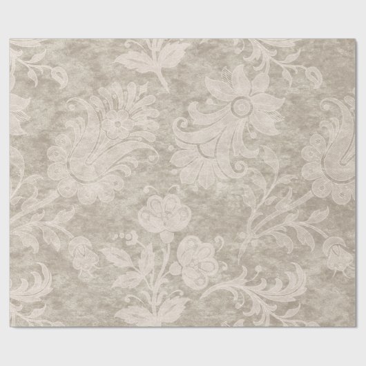 Cream Scrollwork Flowers op zand Cadeaupapier (Vlak)