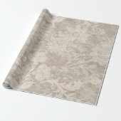 Cream Scrollwork Flowers op zand Cadeaupapier (Uitgerold)