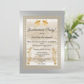 Cream Silk en Parels Afstuderen zilvermetaal Kaart (Staand voorkant)