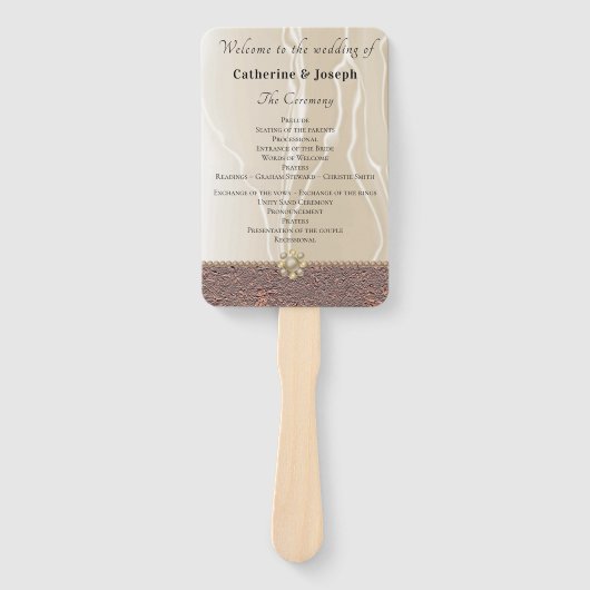 Cream Silk en parels met het joodse huwelijksprogr Handwaaier (Voorkant)