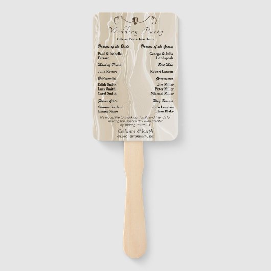 Cream Silk en parels met het joodse huwelijksprogr Handwaaier (Achterkant)