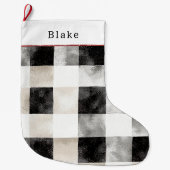 Cream Silver Black White Plaid Stripes Christmas Grote Kerstsok (Voorkant)