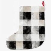Cream Silver Black White Plaid Stripes Christmas Grote Kerstsok (Achterkant)