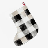 Cream Silver Black White Plaid Stripes Christmas Grote Kerstsok (Achterkant (Hangend))